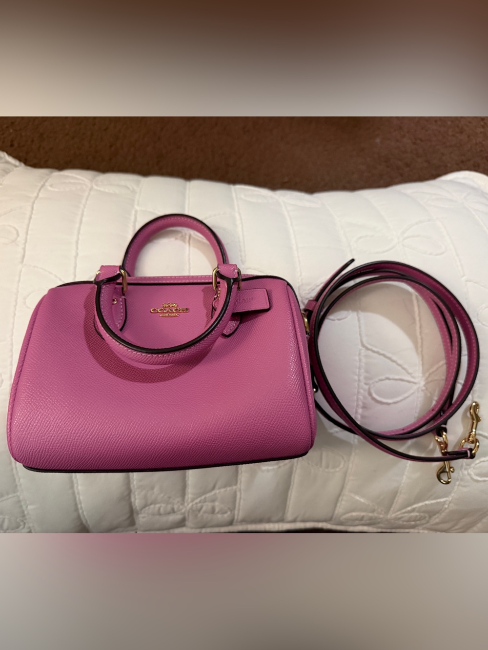 Coach Mini Dome Satchel in Fuchsia Pink with Gold Hardware